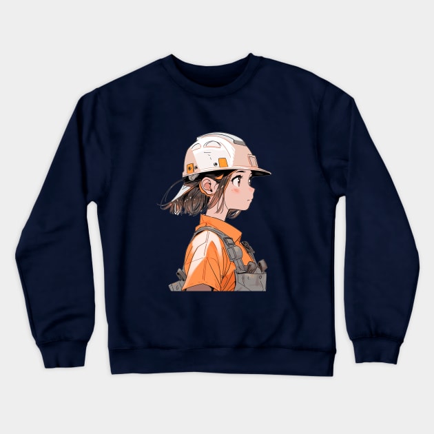 Construction Worker Girl Original Illustration in Anime Style T-Shirt Crewneck Sweatshirt by luna doodle shop